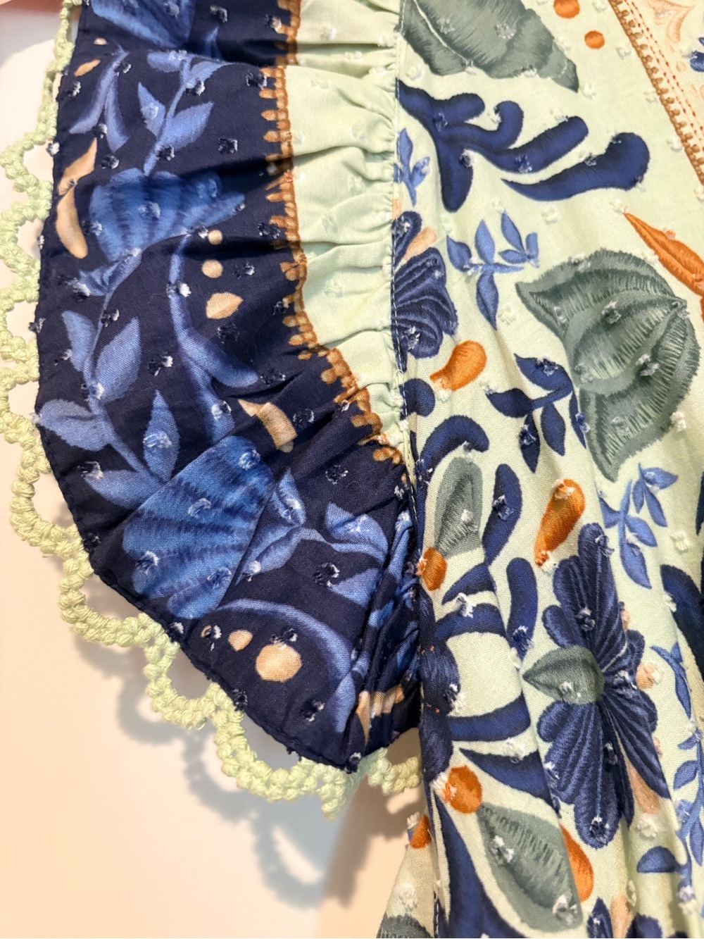 Farm Rio Tapestry Maxi Dress with Puff Sleeves - Blue & Green Ocean - Picture 5 of 7